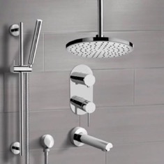 Tub and Shower Faucet Set with Handheld and Ceiling Rain Shower Head